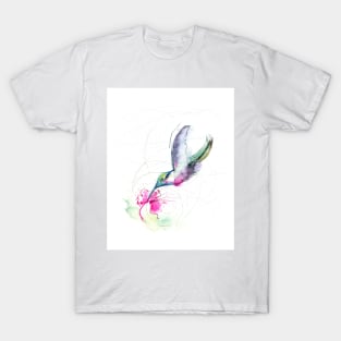 Watercolor Hummingbird with flower T-Shirt